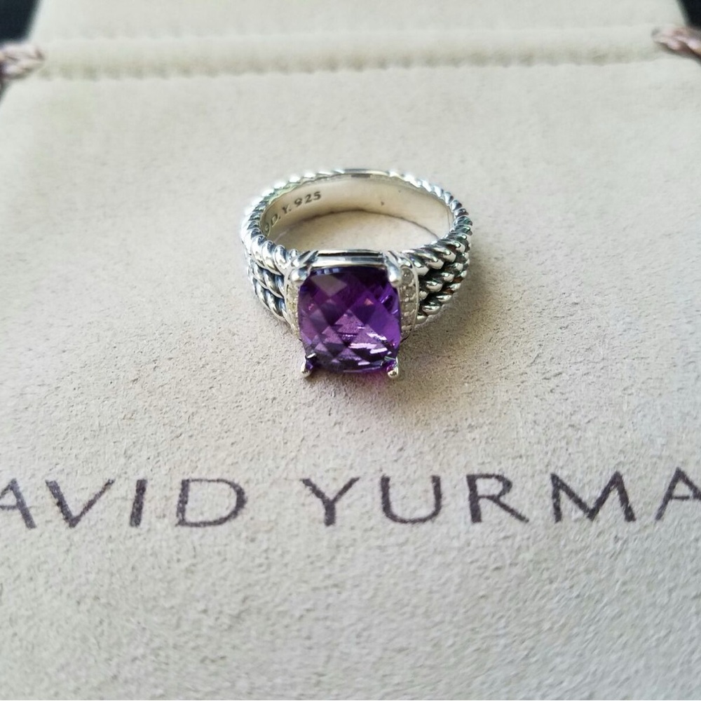 David Yurman Petite Wheaton Ring with Amethyst and white Diamonds